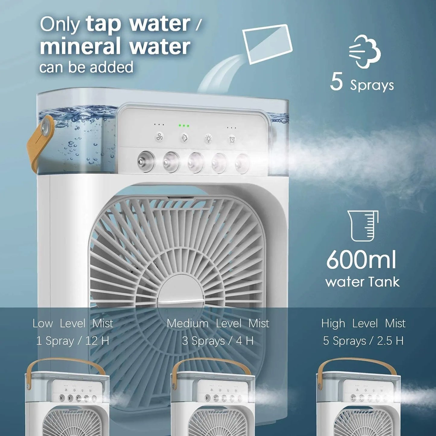 4 in 1 Personal Mini Cooling Fan with Water Mist Spray