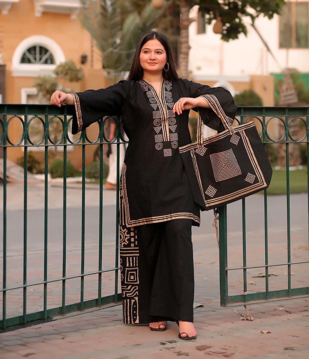 Elegant Embroidered Linen Shirt and Trouser Set for Women
