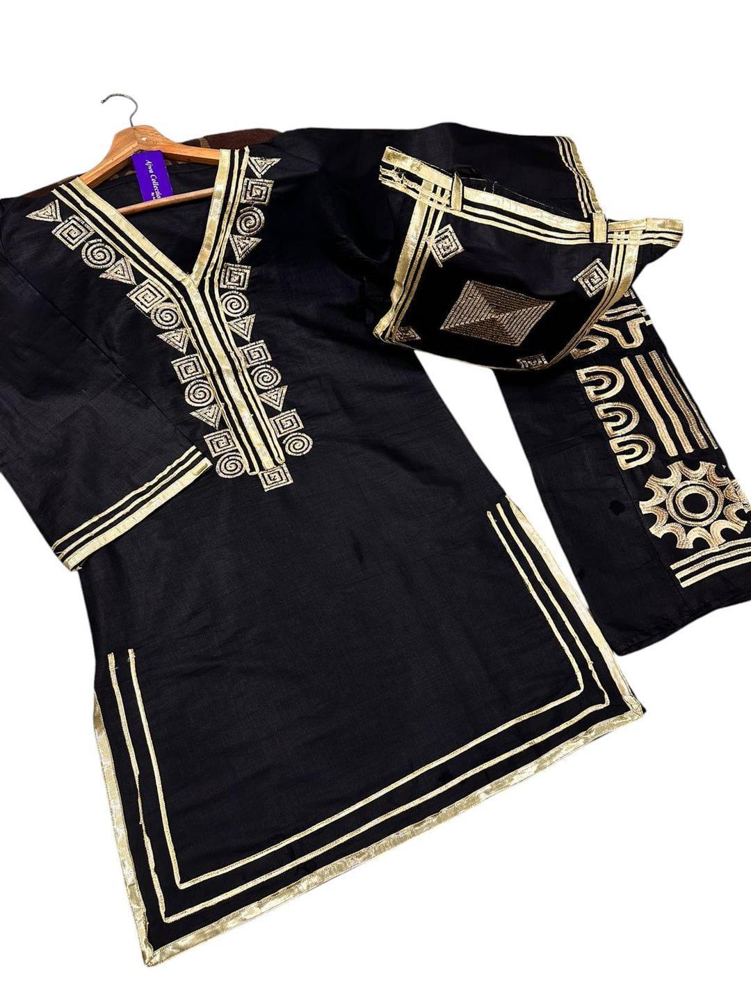 Elegant Embroidered Linen Shirt and Trouser Set for Women